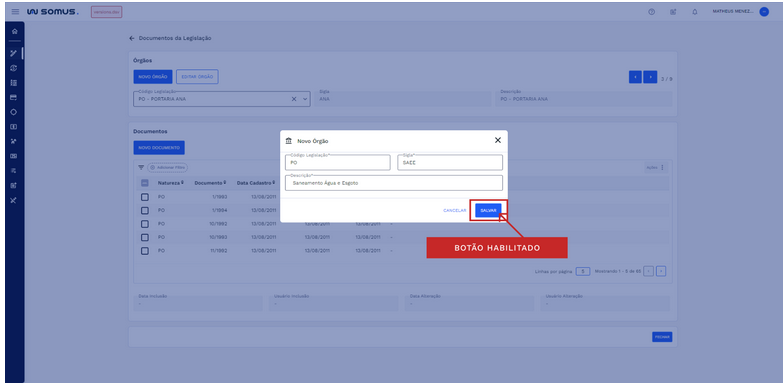 Figura 8: Botão salvar habilitado