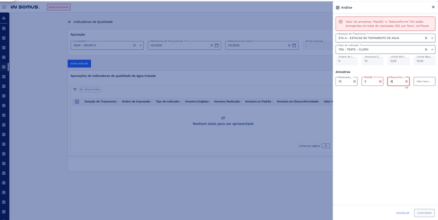 Figura 82:  Validação - Padrão e Desconforme