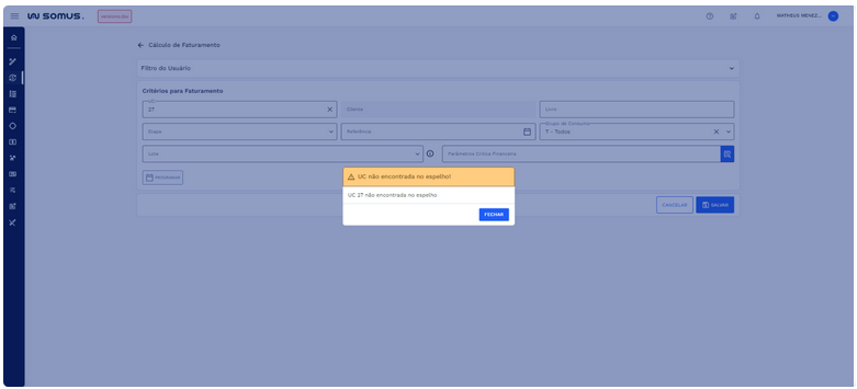 Figura 8: UC não encontrada no espelho