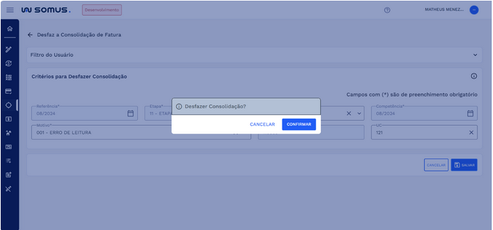 Figura 9: Caixa de Diálogo - Desfazer Consolidação