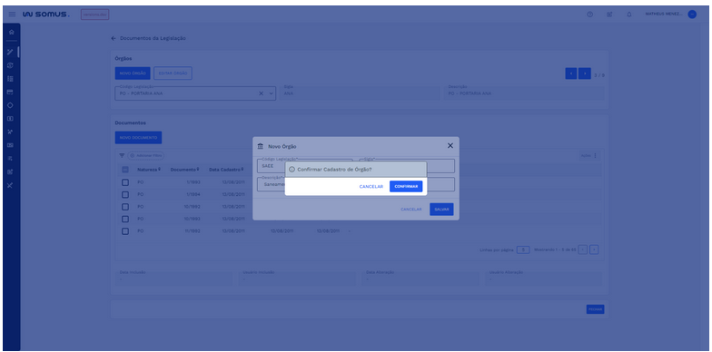 Figura 9: Caixa de Diálogo: Confirmar cadastro de orgão