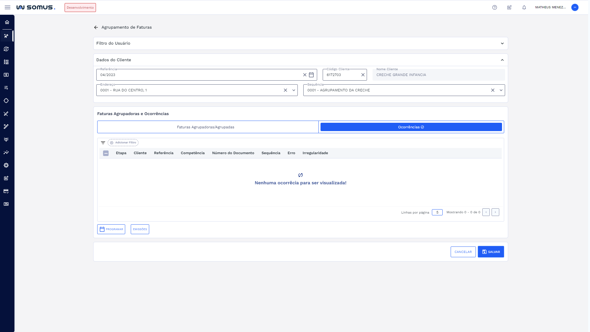 Figura 9: Ocorrências não existentes para o agrupamento